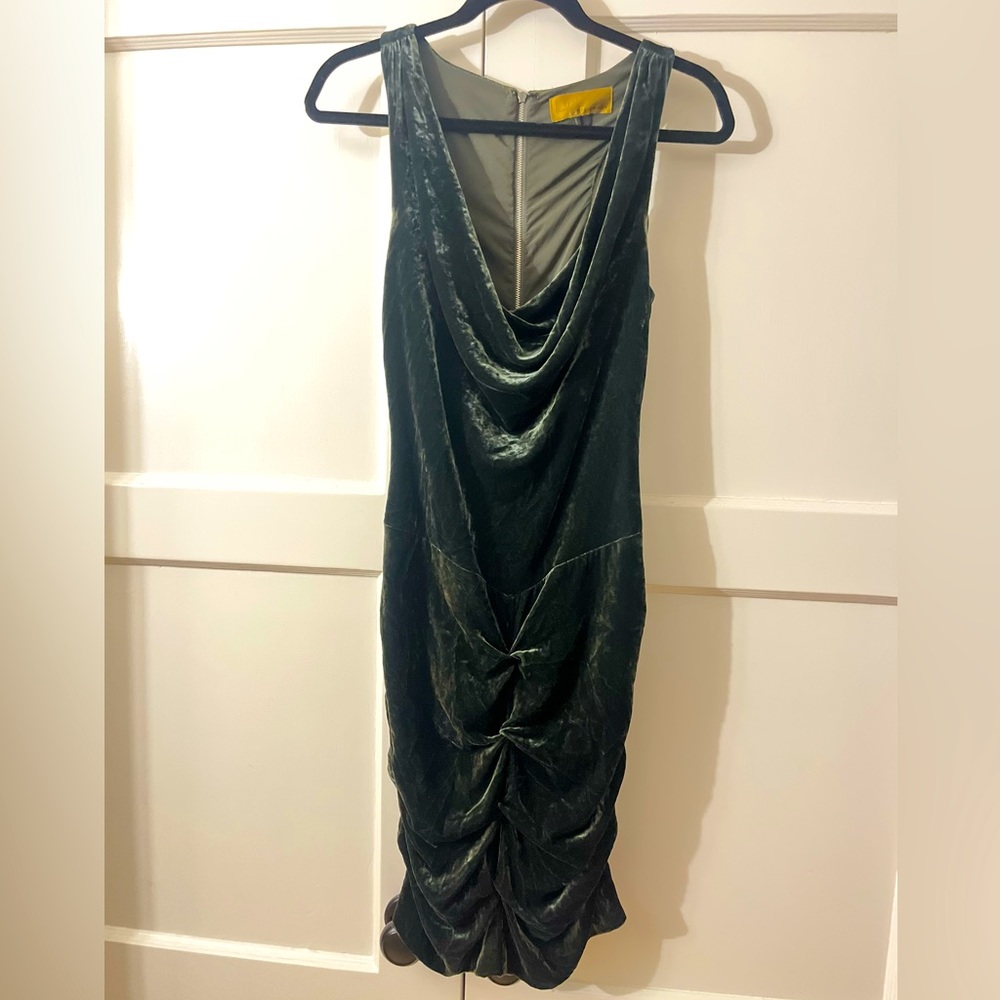 Nicole Miller Olive Green Crushed Velvet Polyester Sleeveless Dress